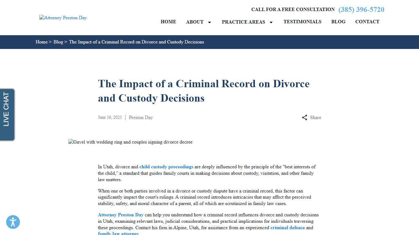 The Impact of a Criminal Record on Divorce & Custody | Attorney Preston Day